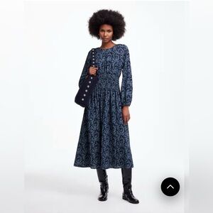 Madewell Bubble Sleeve Smocked Dress in Blue Floral EUC